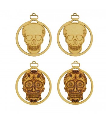 Laser Cut Pack of 4 Themed Baubles - Skull